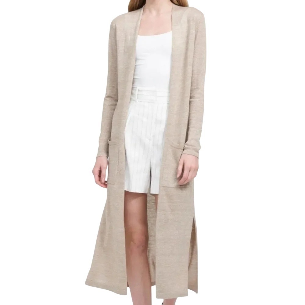 Theory Torina Long Merino Wool Blend Duster Cardigan Oatmeal Heather Small